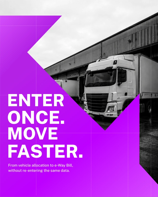 Violet and monochrome logistics poster featuring a cargo truck.