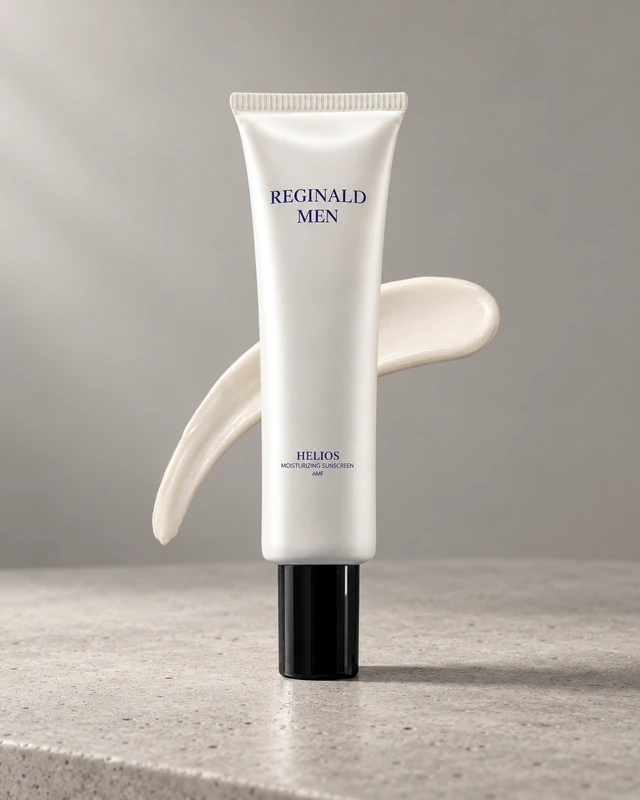 White skincare tube staged with sculptural cream-colored forms.
