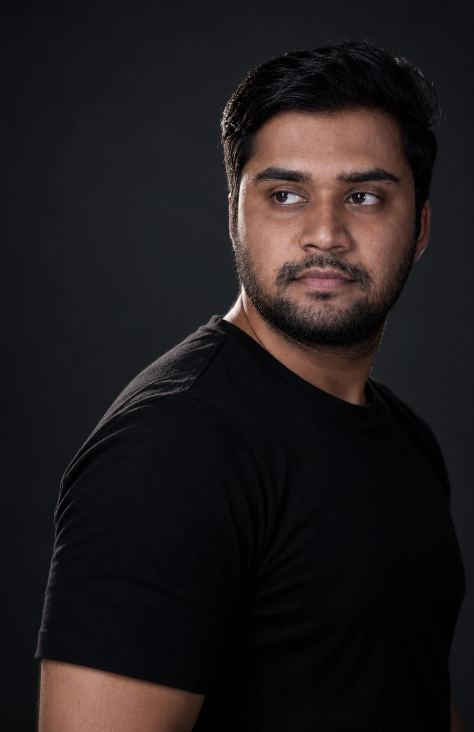 Ajay in the supplied low-key studio portrait